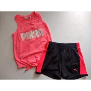 Puma Girls 2 Piece Athletic Set Pink Tank Top Black Shorts Size 5